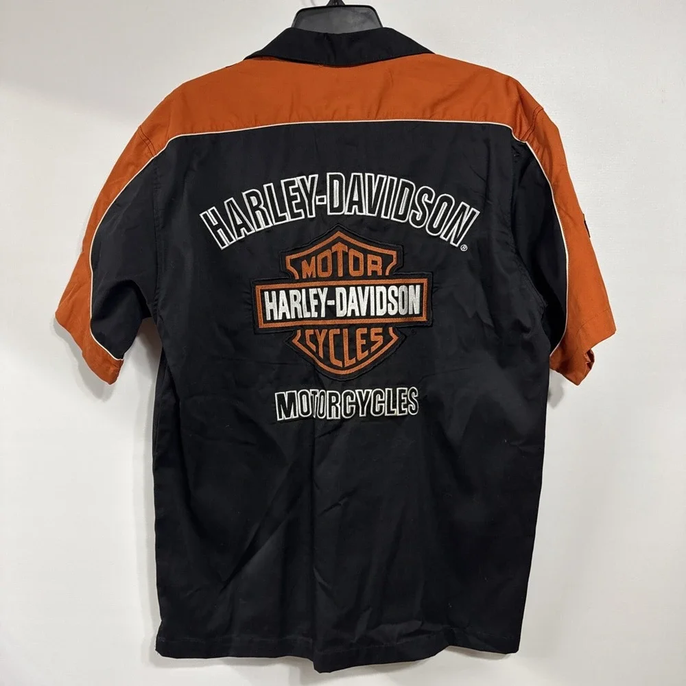 Harley Davidson short sleeve button shirt L Big Logo Back Hit Bikers Bash 2007